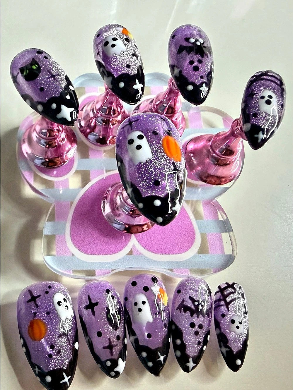 Halloween Ghost Press-On Nails Purple & Black NWT